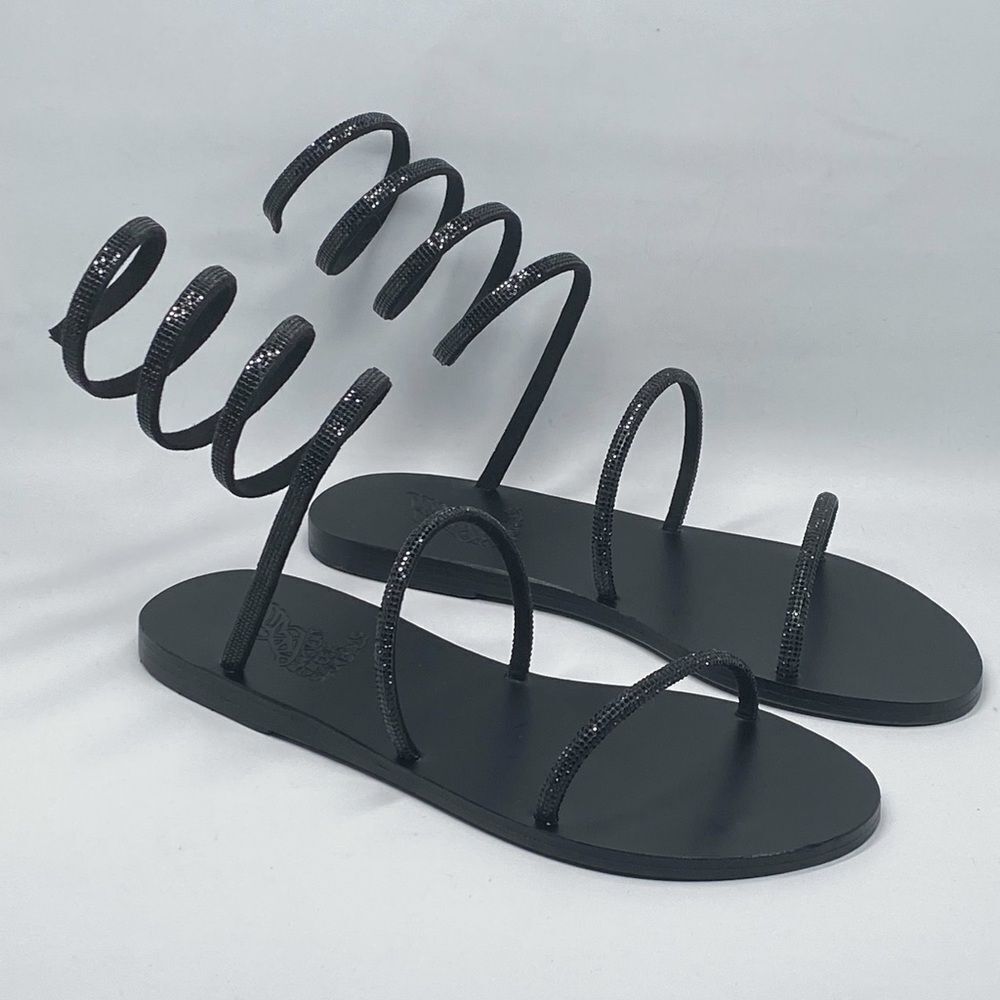 ANCIENT GREEK SANDALS  Ofis Low Crystal-Embellished Wraparound Sandals size 39